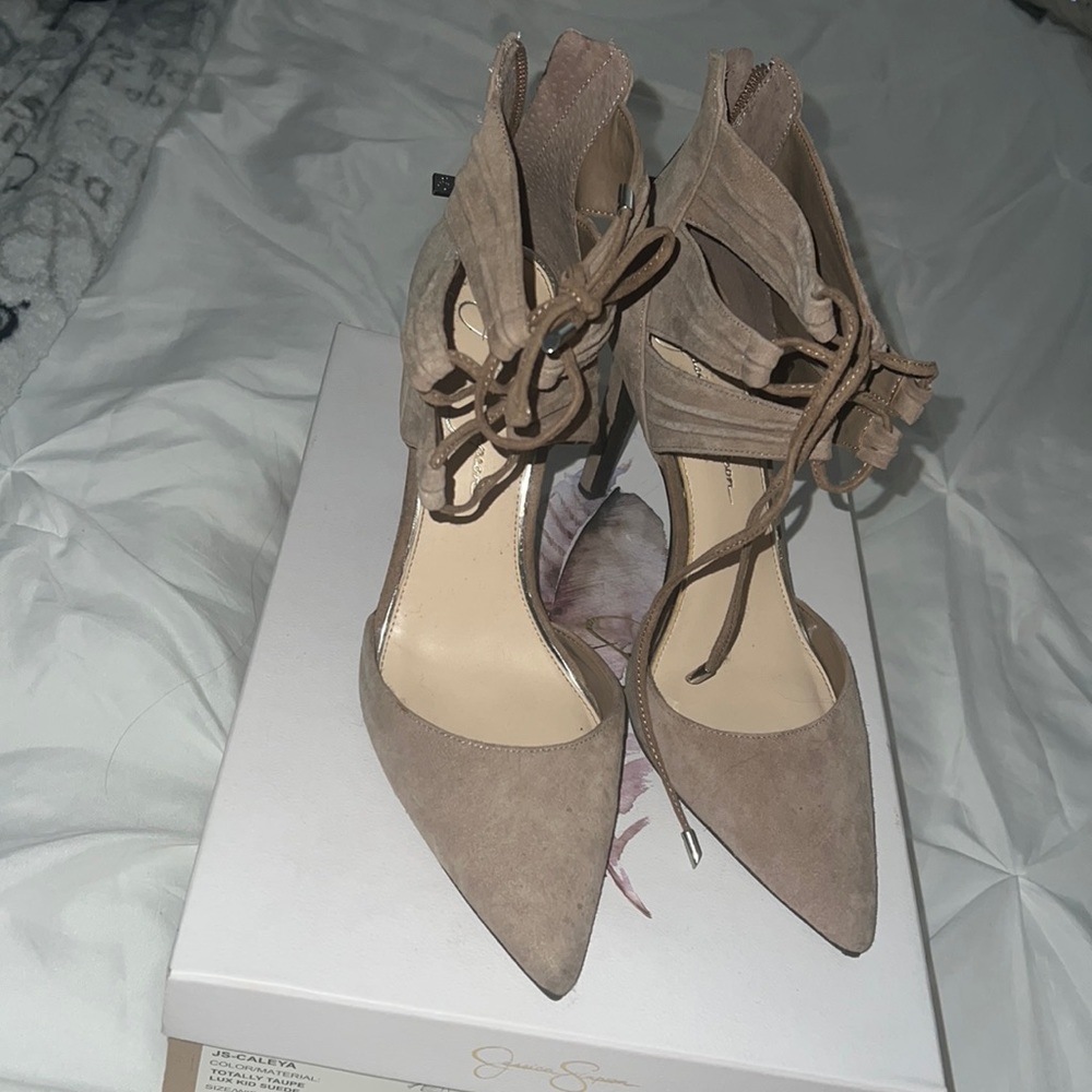 Suede bootie style heels